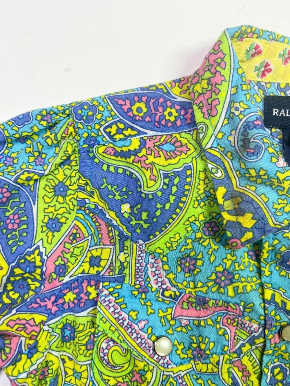 Ralph Lauren Girl's Size 4 / 4T Paisley Pearl Snap Shirt Cotton Long Sleeve